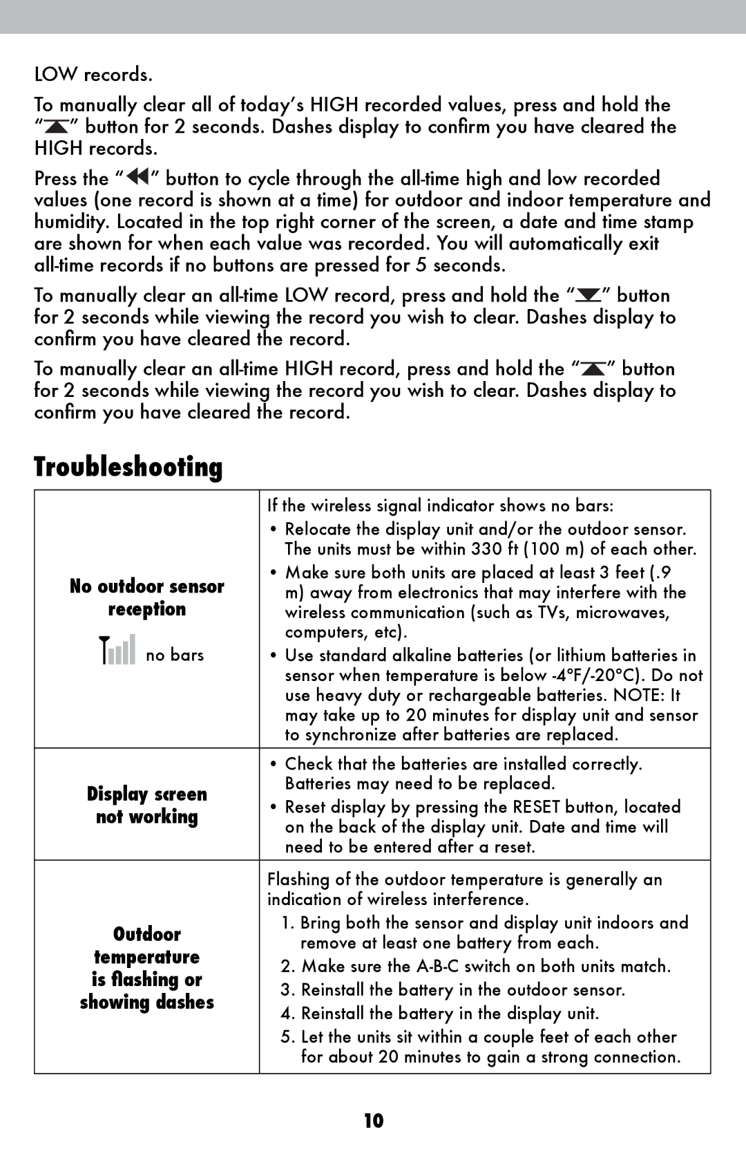 Acu-Rite 2027, 02022WB instruction manual Troubleshooting, Outdoor 