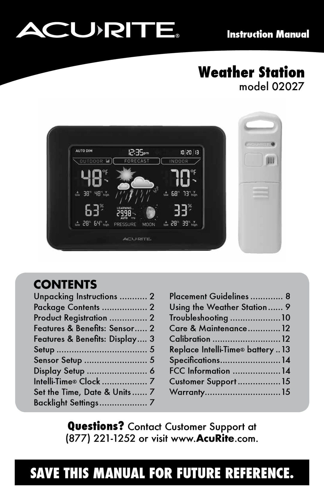 Acu-Rite 2027 instruction manual Weather Station, Contents 