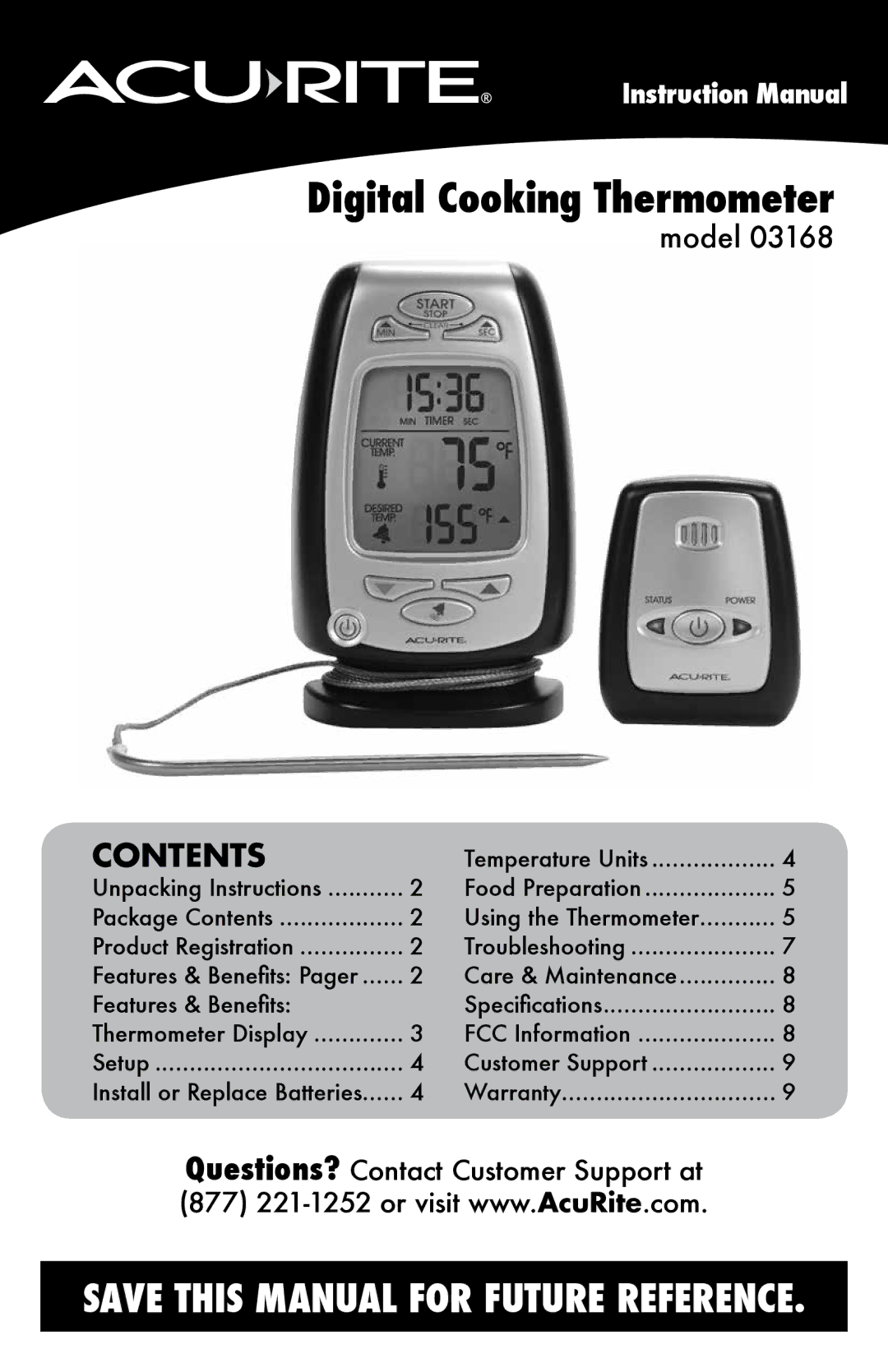 Acu-Rite 3168 instruction manual Digital Cooking Thermometer 