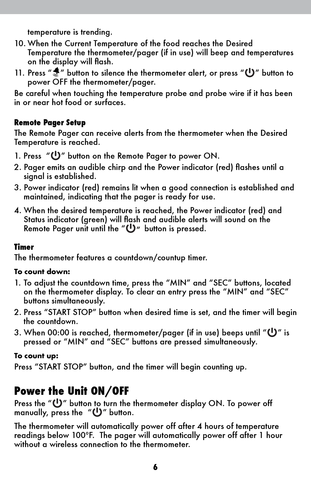 Acu-Rite 3168 instruction manual Power the Unit ON/OFF, Remote Pager Setup 