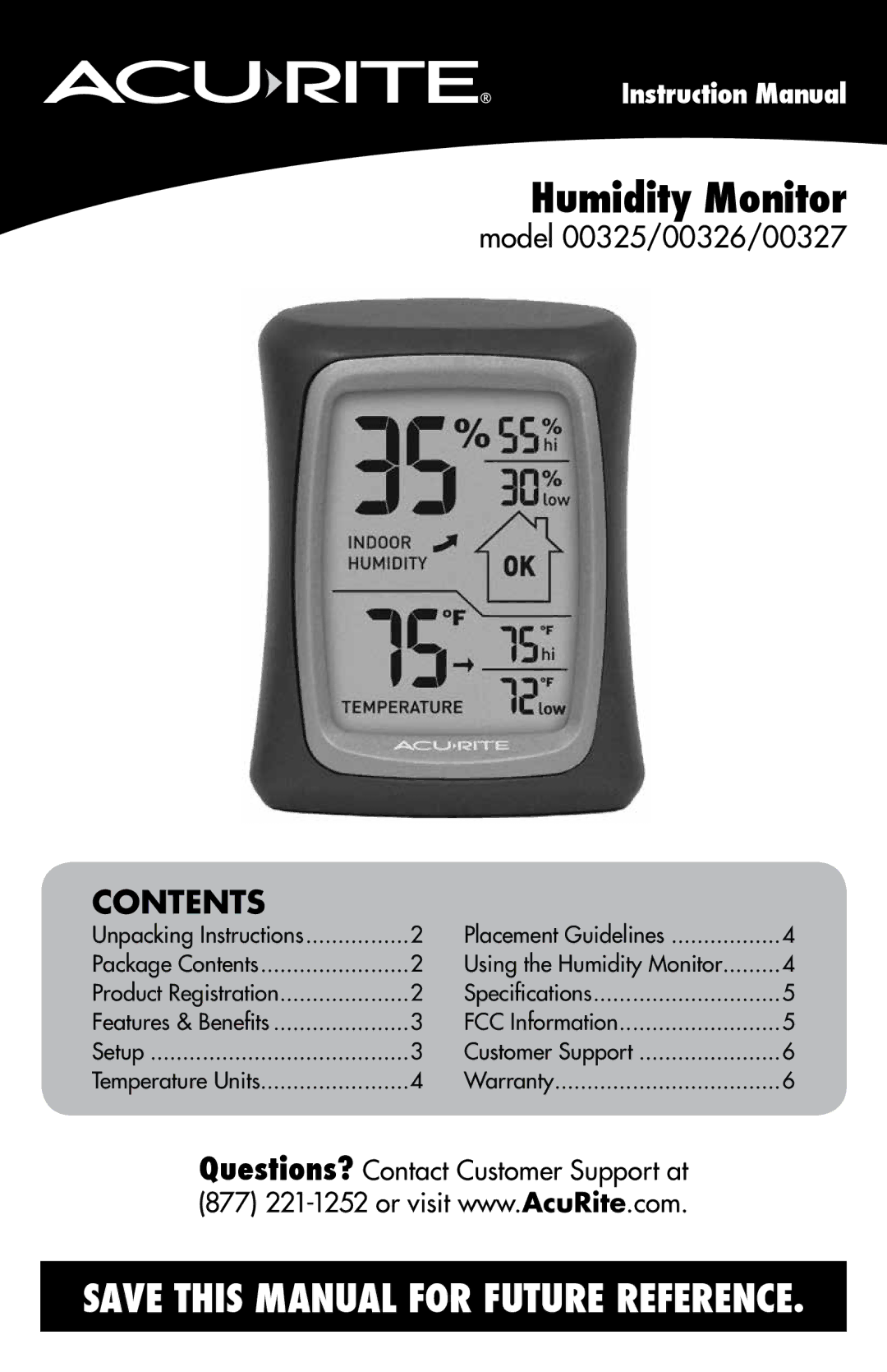 Acu-Rite 325, 327, 326 instruction manual Humidity Monitor 