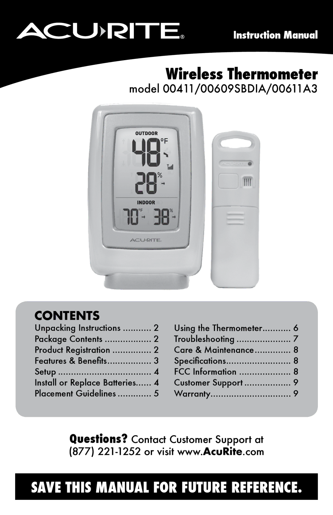 Acu-Rite 00611A3, 411, 00609SBDIA instruction manual Wireless Thermometer 