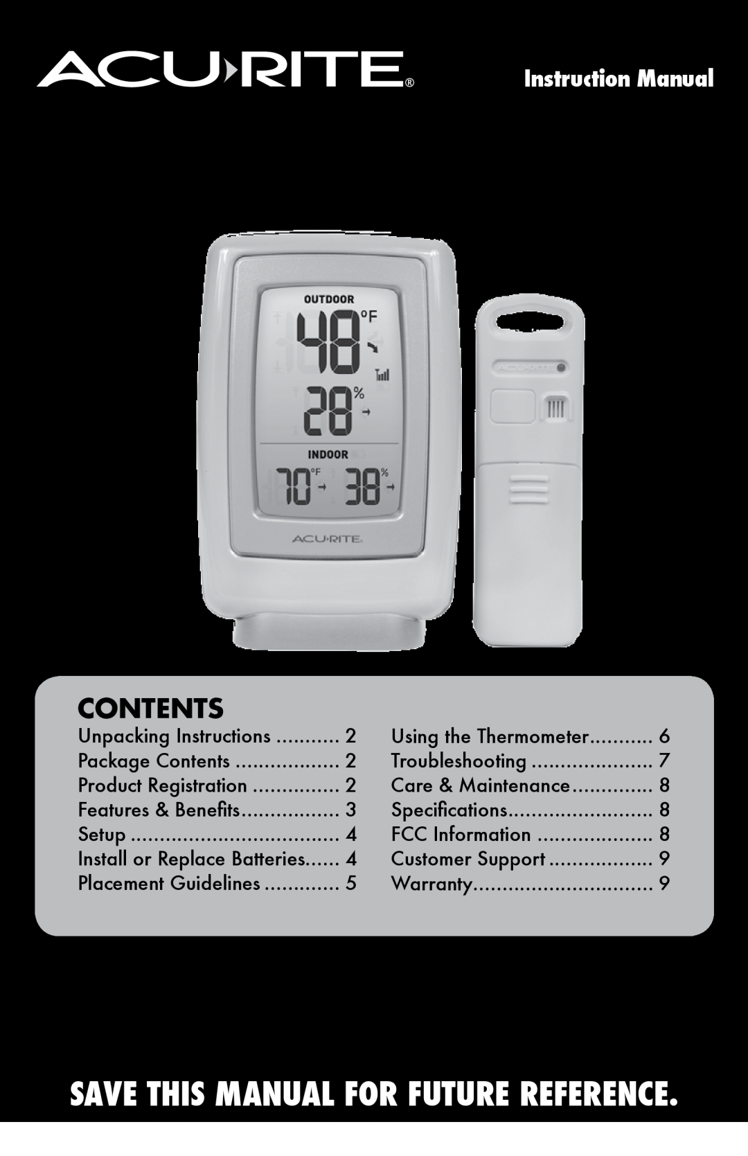 Acu-Rite instruction manual Contents, model 00411/00609SBDIA/00611A3, Wireless Thermometer 