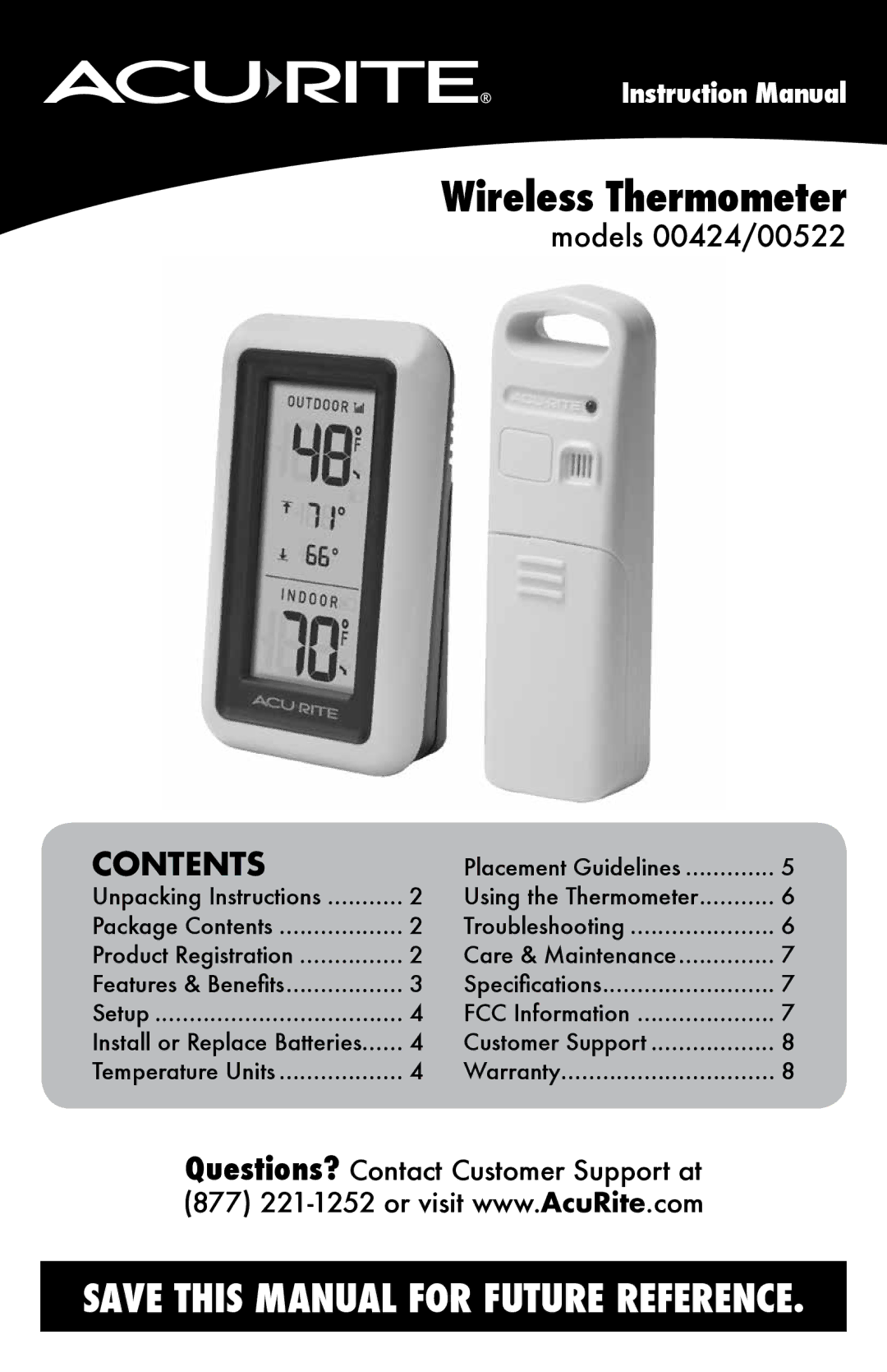 Acu-Rite 522, 424 instruction manual Wireless Thermometer 