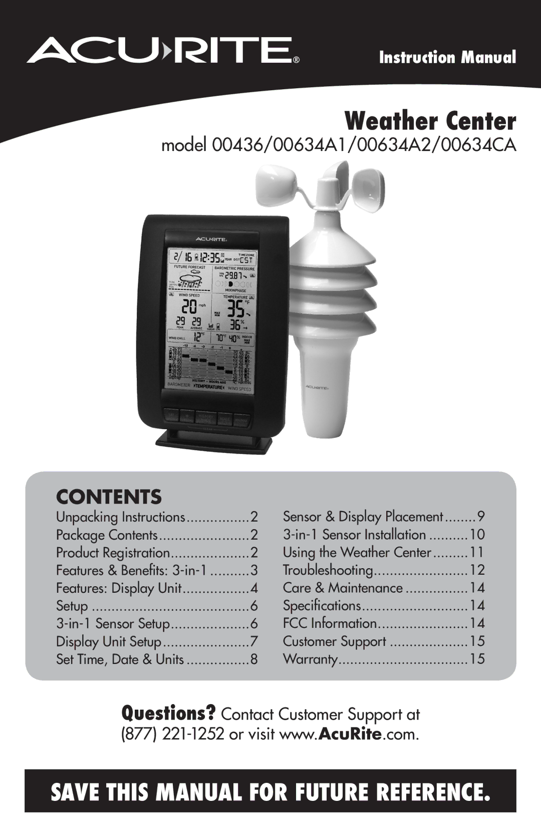 Acu-Rite 00634A1, 436, 00634CA, 00634A2 instruction manual Weather Center 