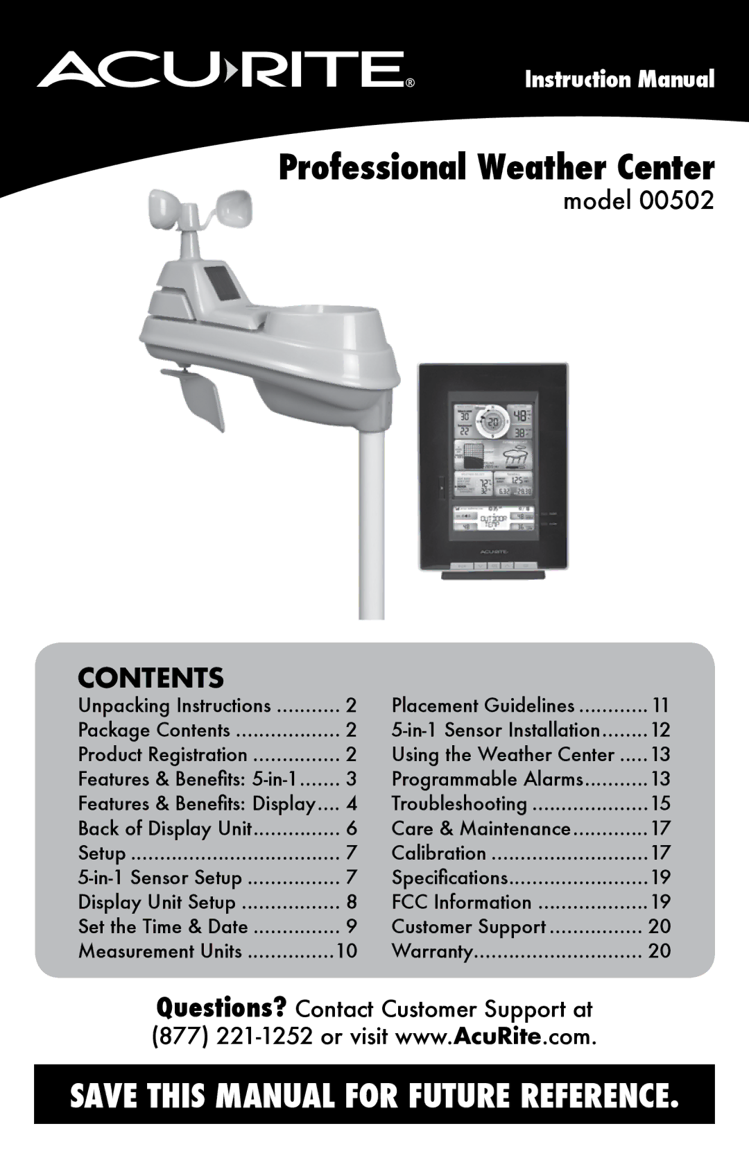 Acu-Rite 502 instruction manual Professional Weather Center 