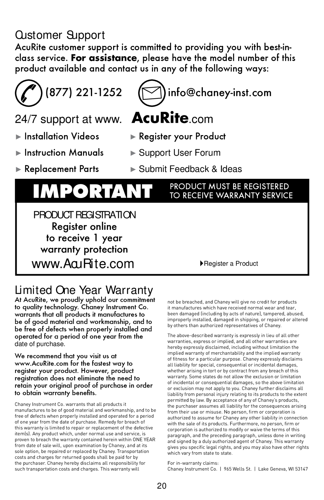 Acu-Rite 502 instruction manual Customer Support, Limited One Year Warranty 