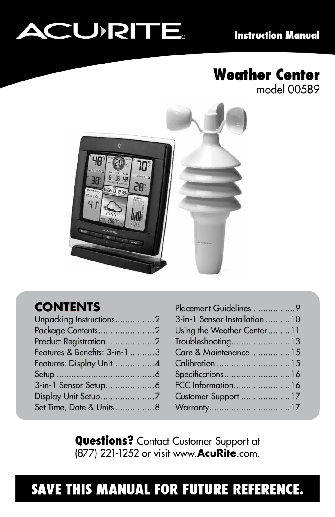 Acu-Rite 589 instruction manual Weather Center 