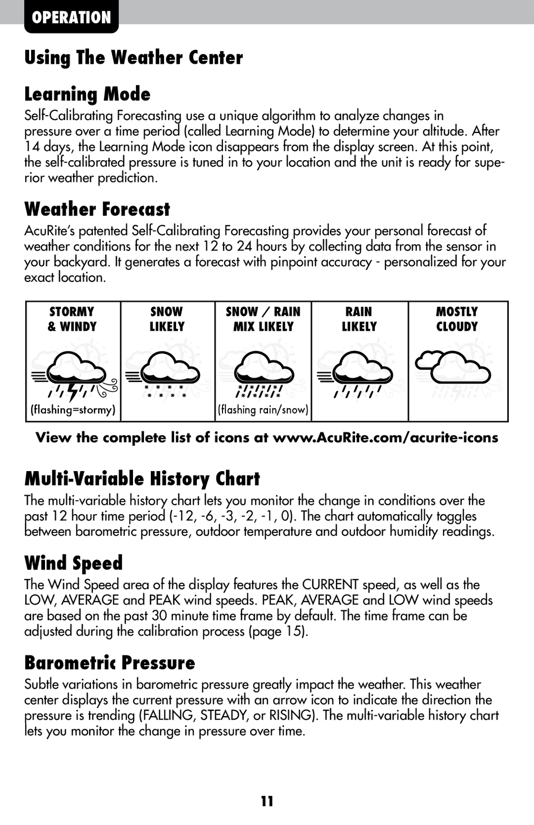 Acu-Rite 589 Using The Weather Center Learning Mode, Weather Forecast, Multi-Variable History Chart, Wind Speed 