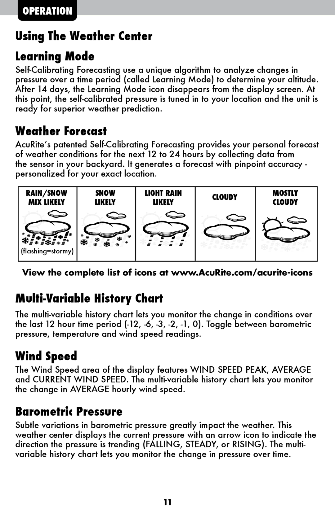 Acu-Rite 615 Using The Weather Center Learning Mode, Weather Forecast, Multi-Variable History Chart, Wind Speed 