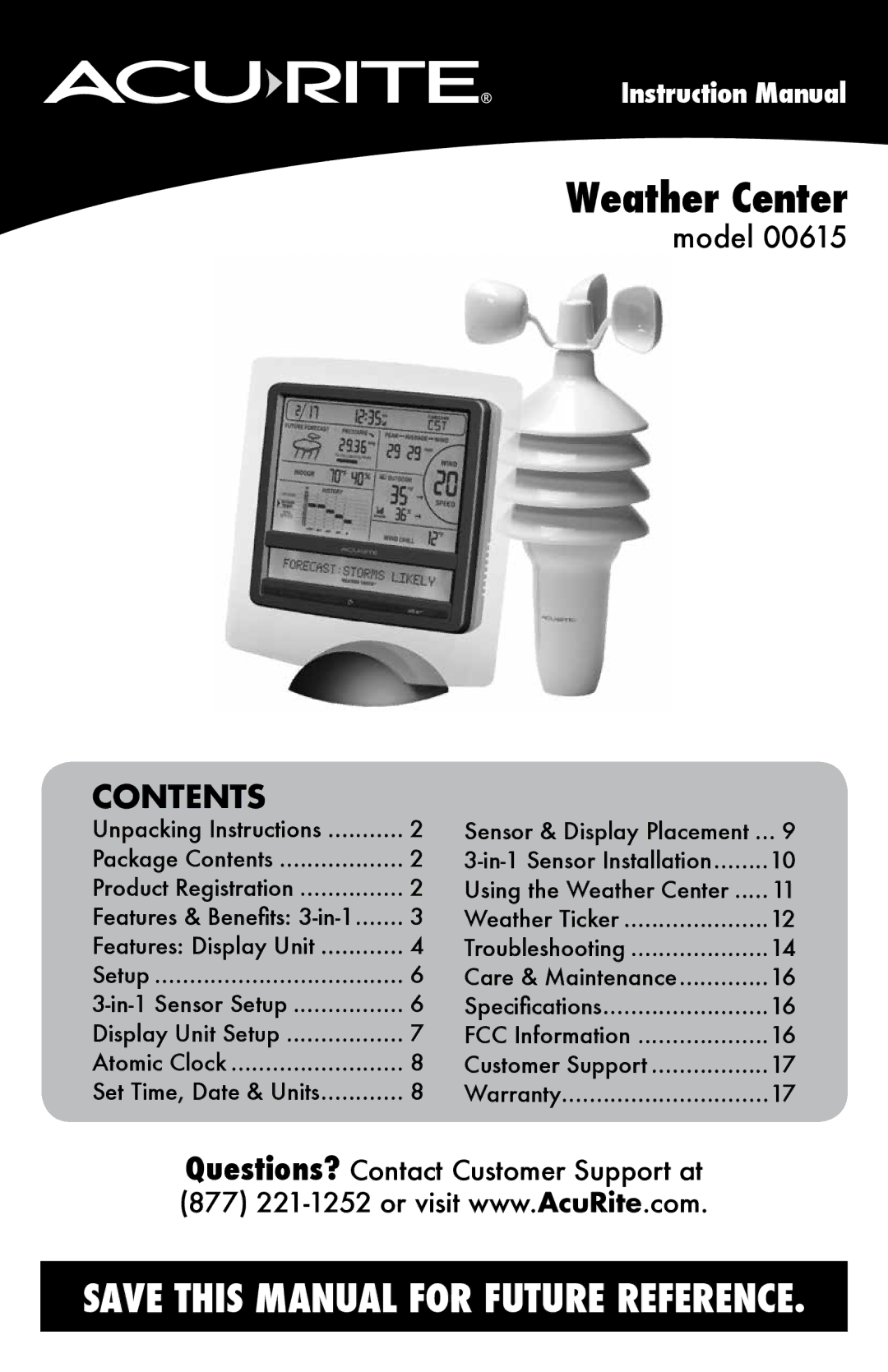 Acu-Rite 615 instruction manual Weather Center 