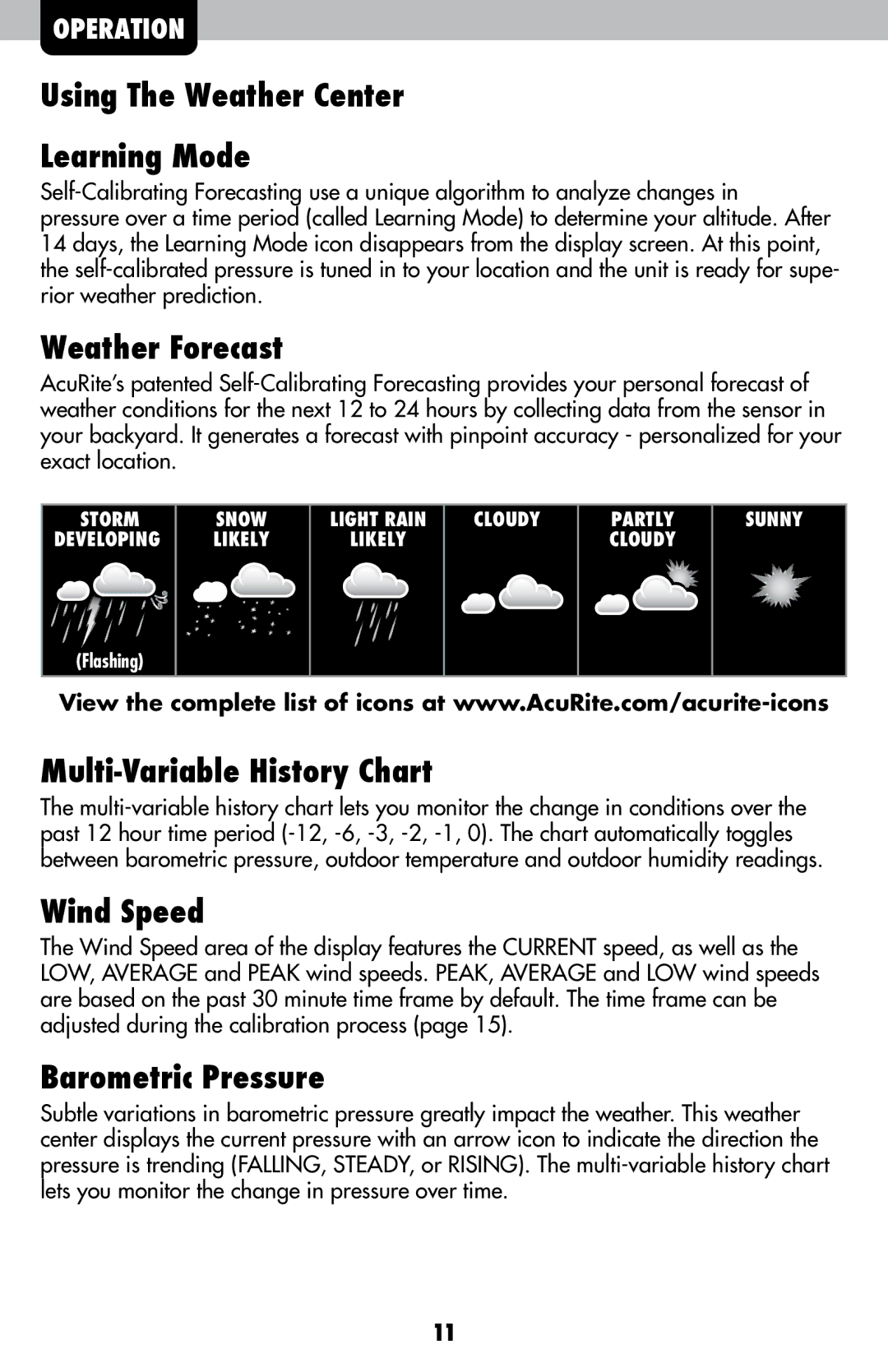 Acu-Rite 622 Using The Weather Center Learning Mode, Weather Forecast, Multi-Variable History Chart, Wind Speed 