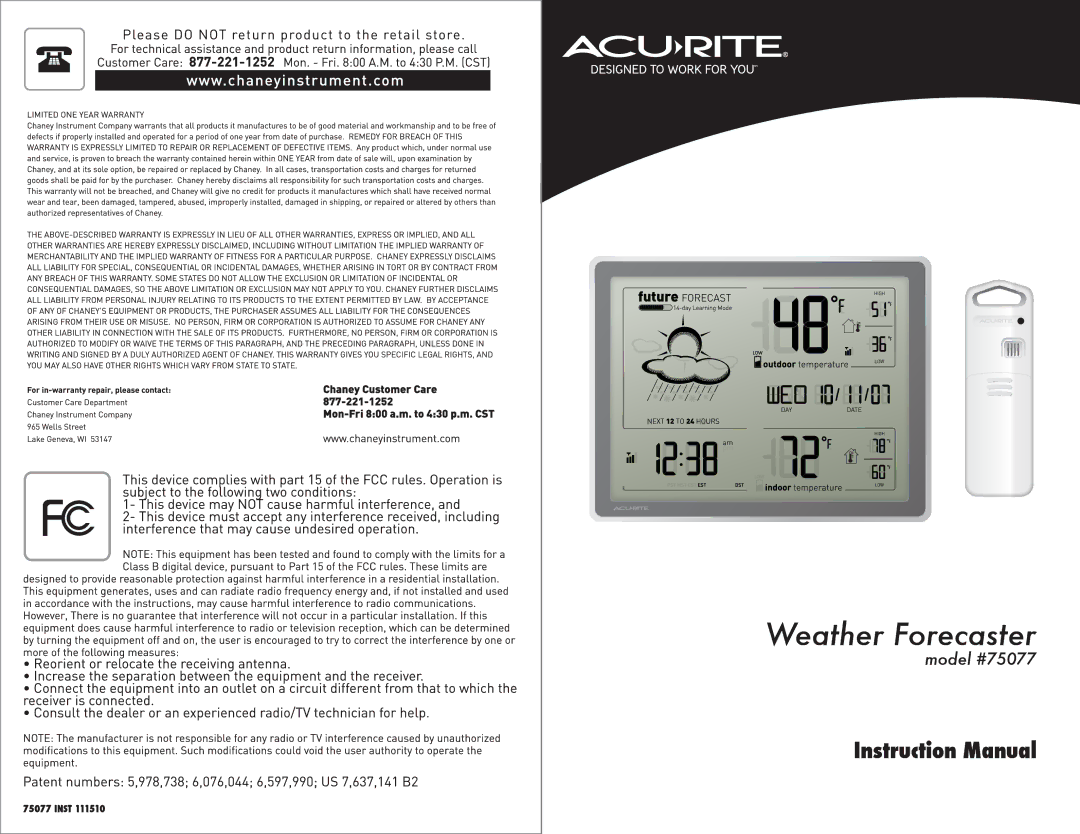 Acu-Rite #75077 manual 