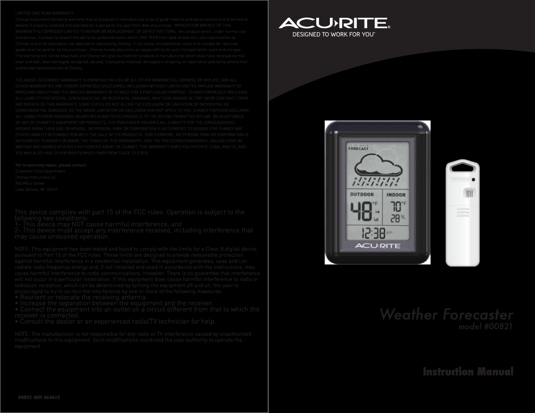 Acu-Rite instruction manual model #00821, Weather Forecaster 