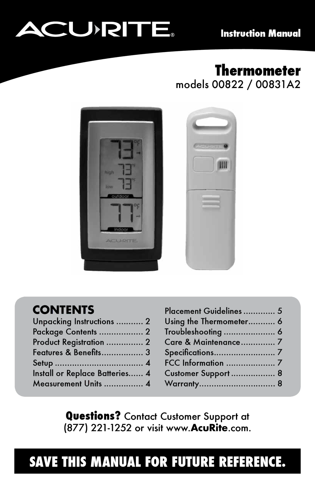 Acu-Rite 822 instruction manual Thermometer 