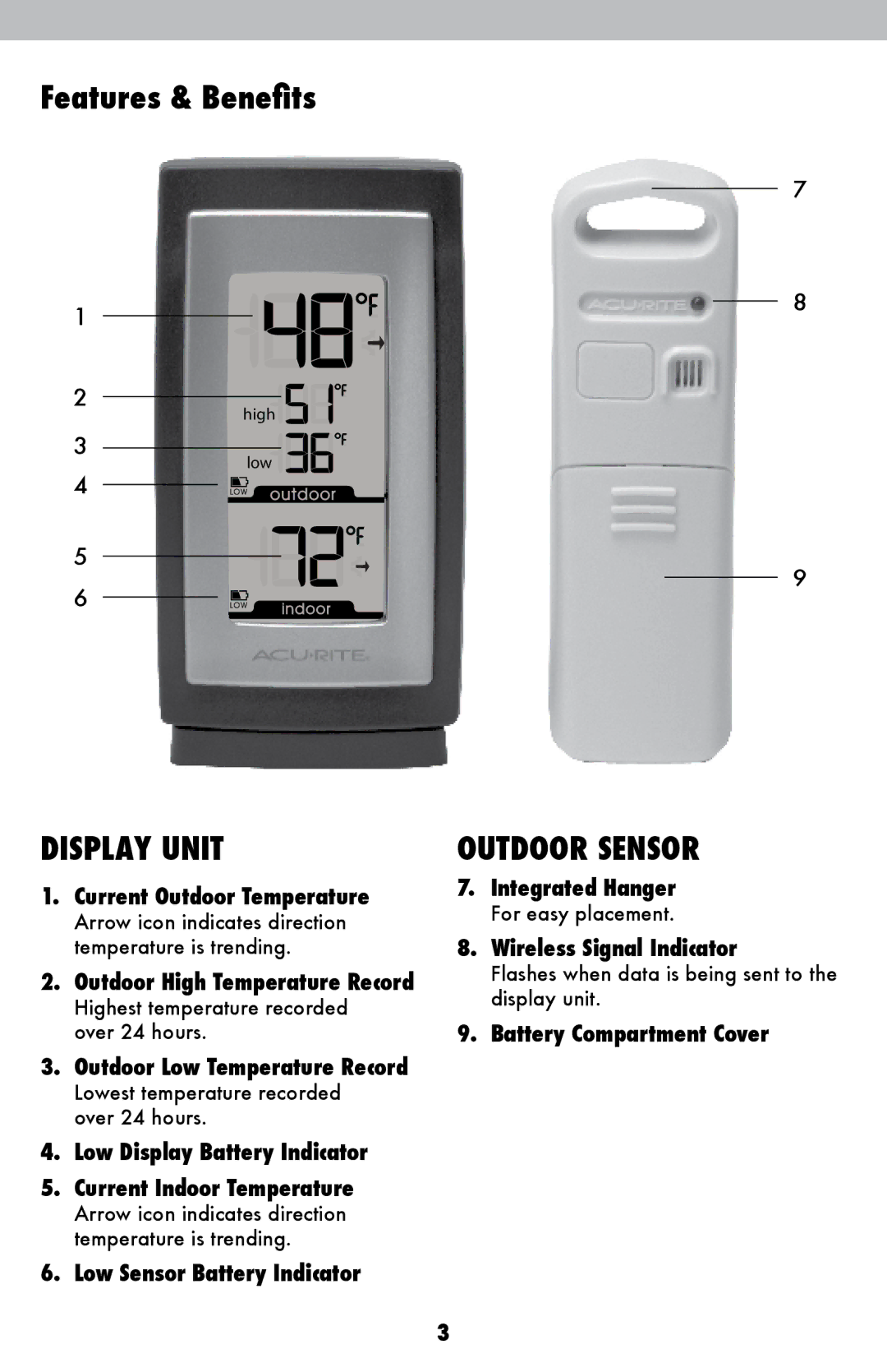 Acu-Rite 822 instruction manual Features & Benefits, Display Unit 