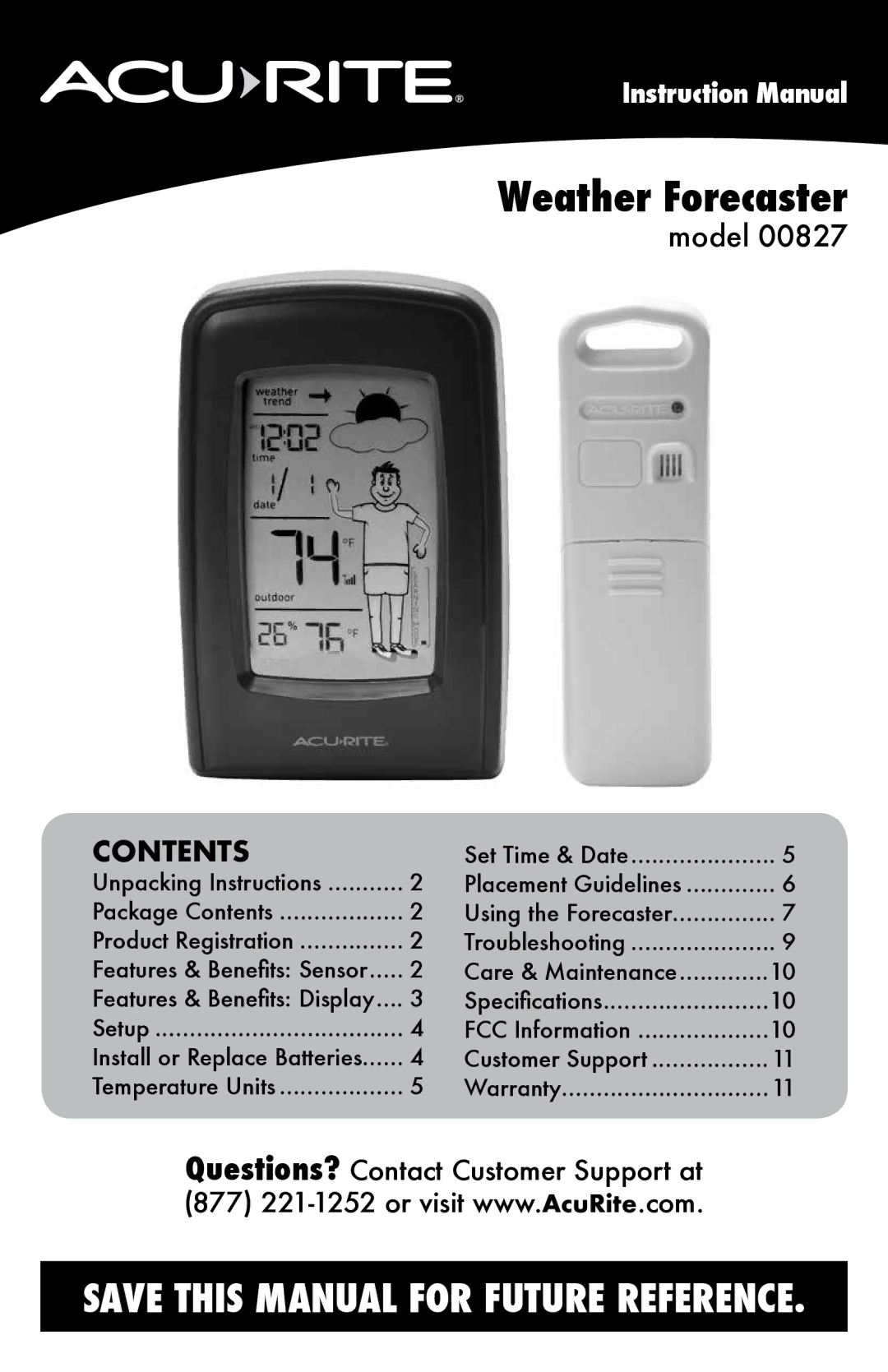 Acu-Rite 827 instruction manual Weather Forecaster, Contents 