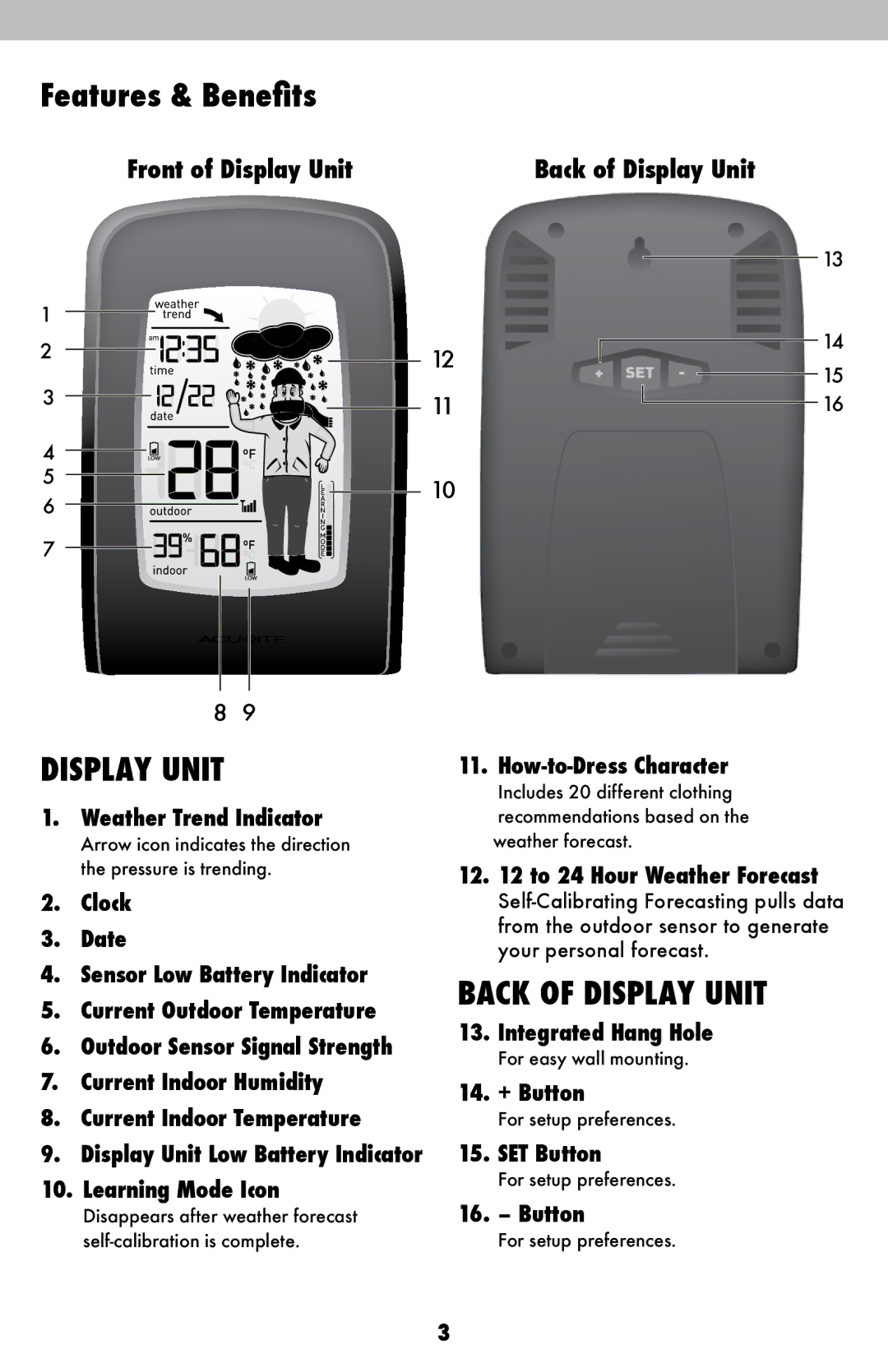 Acu-Rite 827 instruction manual Back of Display Unit 