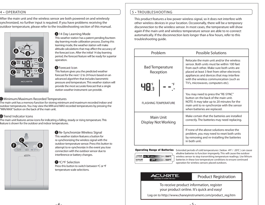 Acu-Rite 832 instruction manual Operation, Troubleshooting 