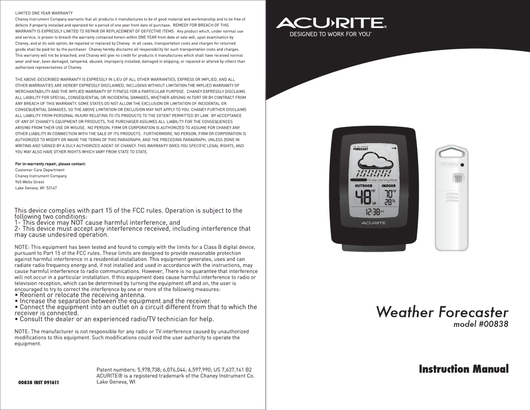 Acu-Rite 838 manual 
