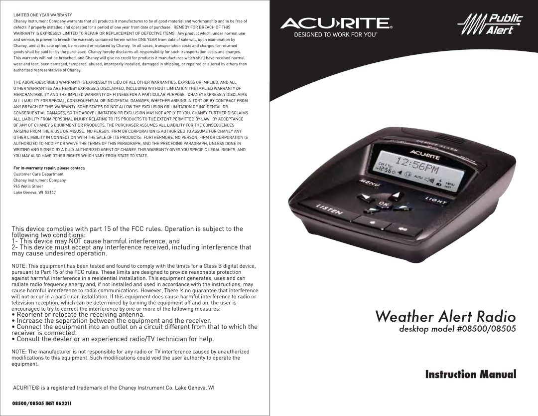 Acu-Rite 8505, 8500 manual 