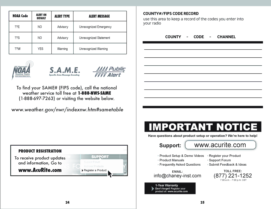 Acu-Rite #08560 instruction manual Important Notice 