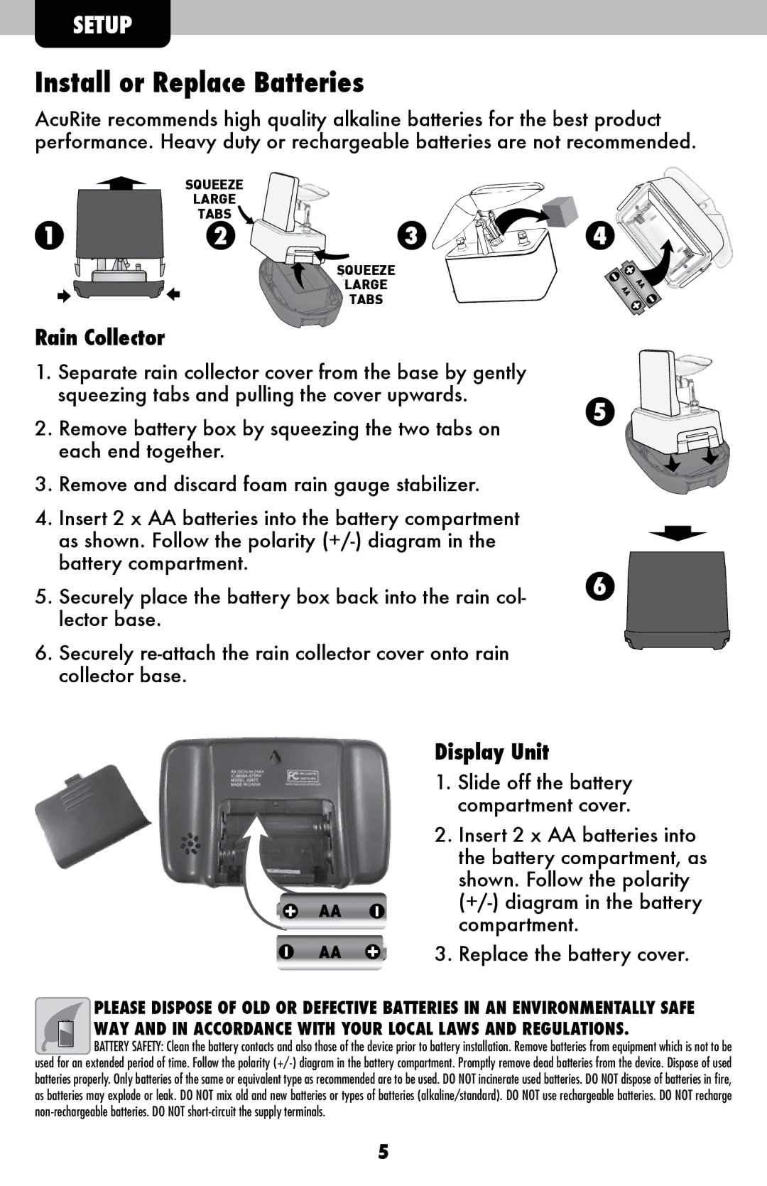 Acu-Rite 875 instruction manual Install or Replace Batteries, Rain Collector 