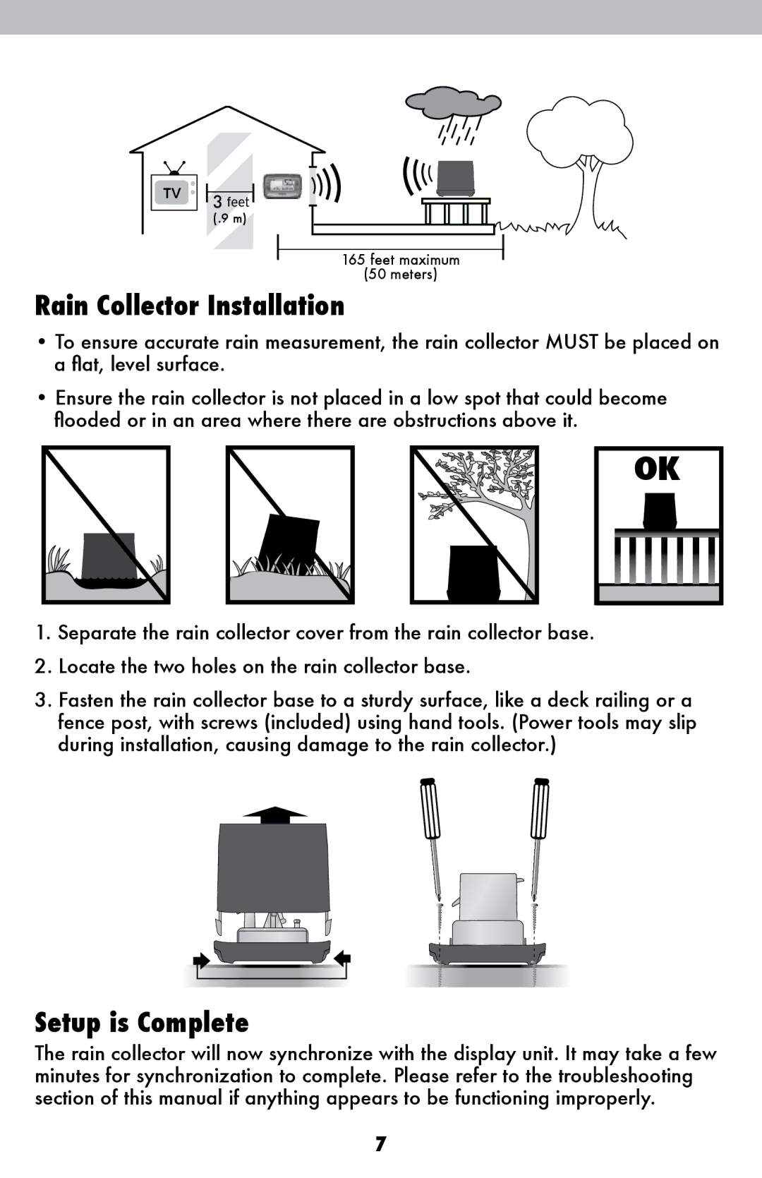 Acu-Rite 875 instruction manual Rain Collector Installation, Setup is Complete 