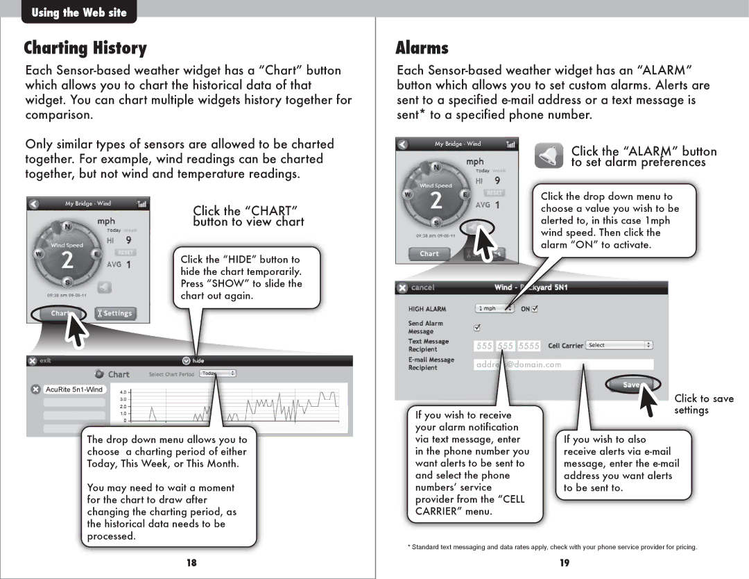 Acu-Rite 9150 instruction manual Charting History, Alarms 