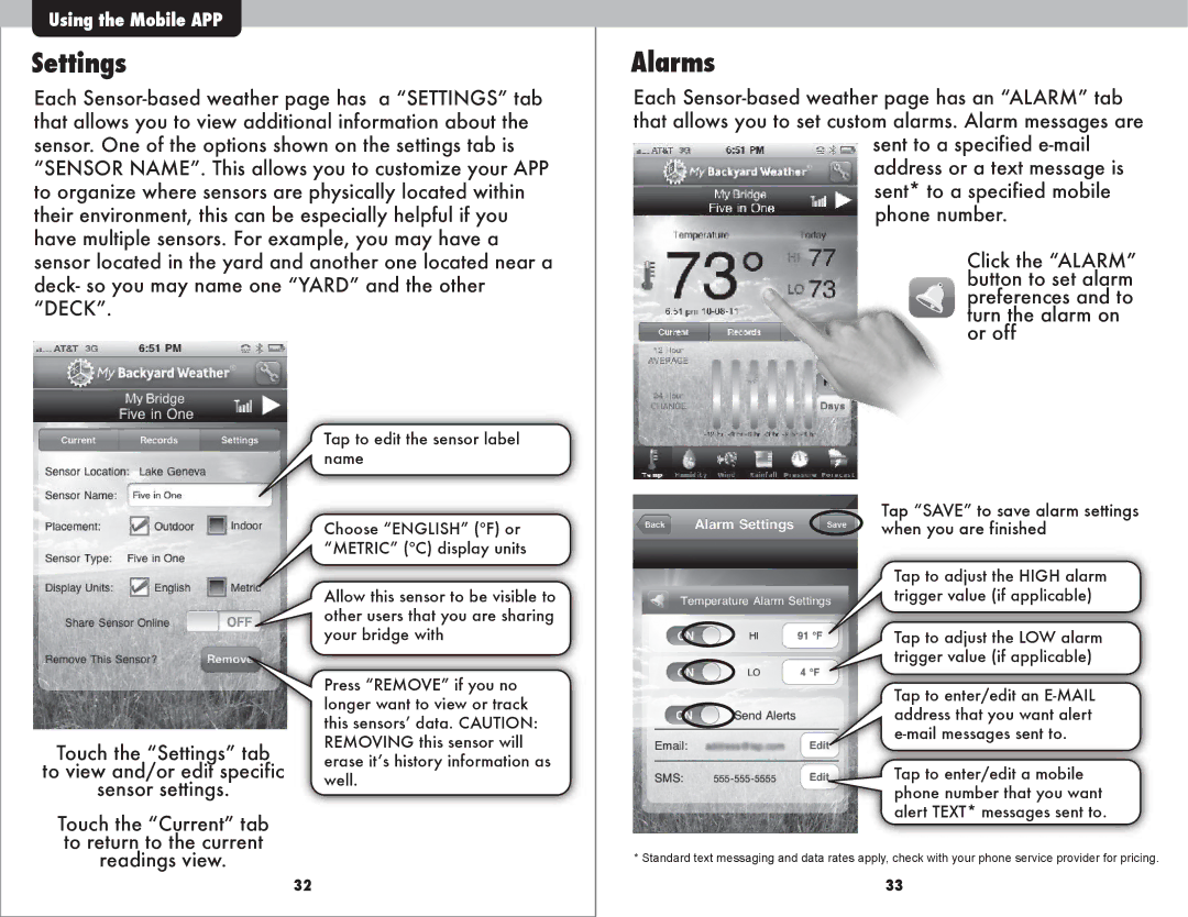 Acu-Rite 9150 instruction manual Settings, Tap Save to save alarm settings when you are finished 