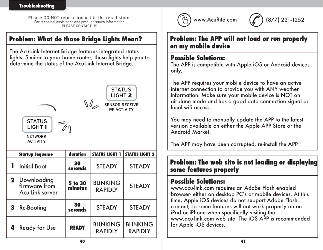 Acu-Rite 9150 instruction manual Problem What do those Bridge Lights Mean?, Blinking 