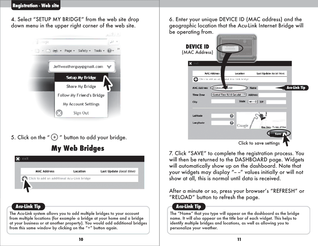 Acu-Rite 9150 instruction manual My Web Bridges, Device ID 