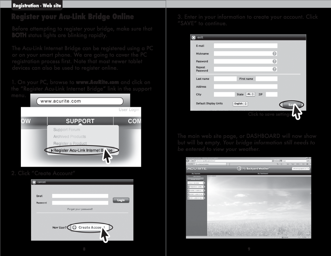 Acu-Rite 9150 instruction manual Register your Acu-Link Bridge Online 