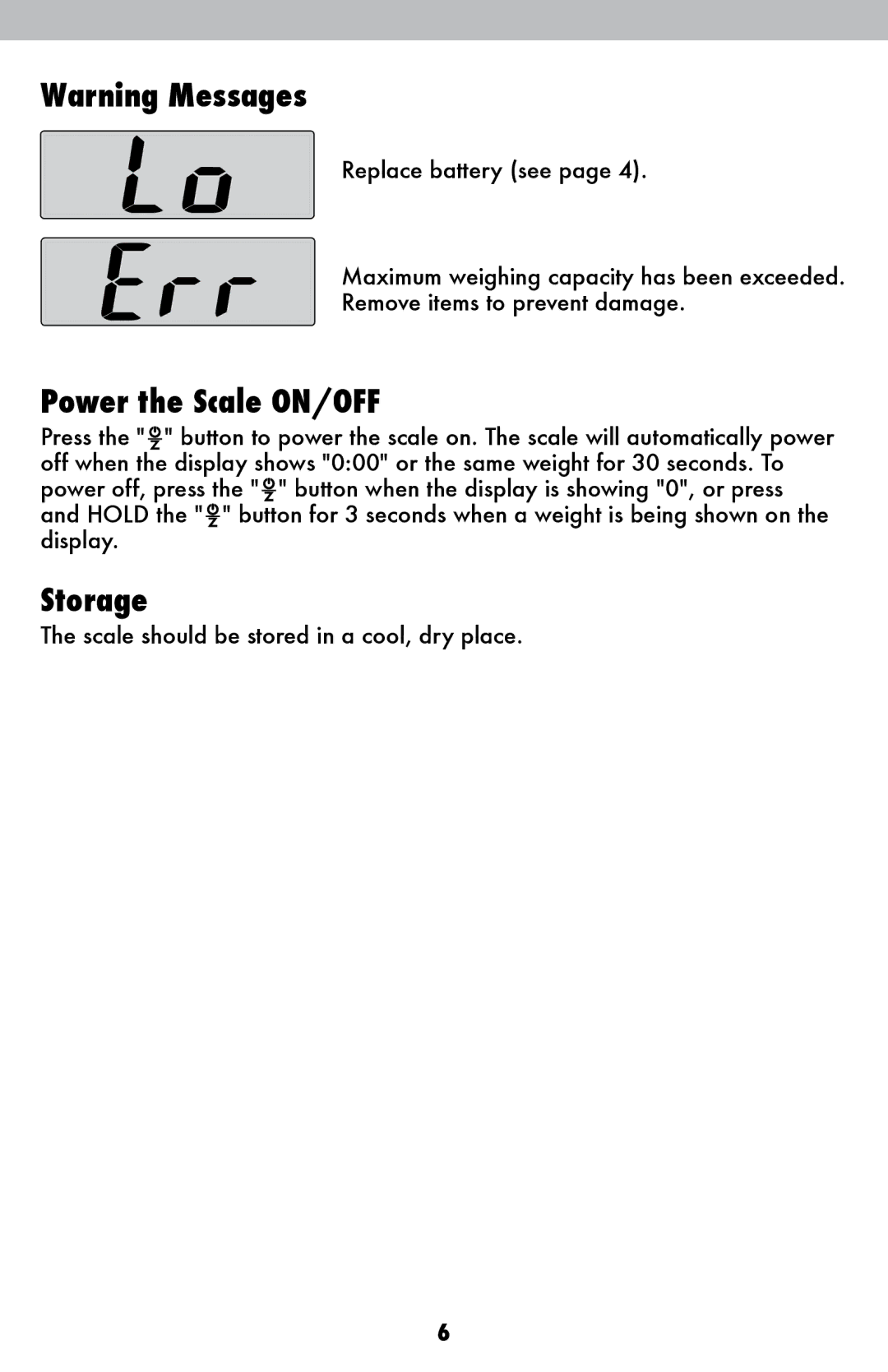 Acu-Rite 930, 949 instruction manual Power the Scale ON/OFF, Storage 