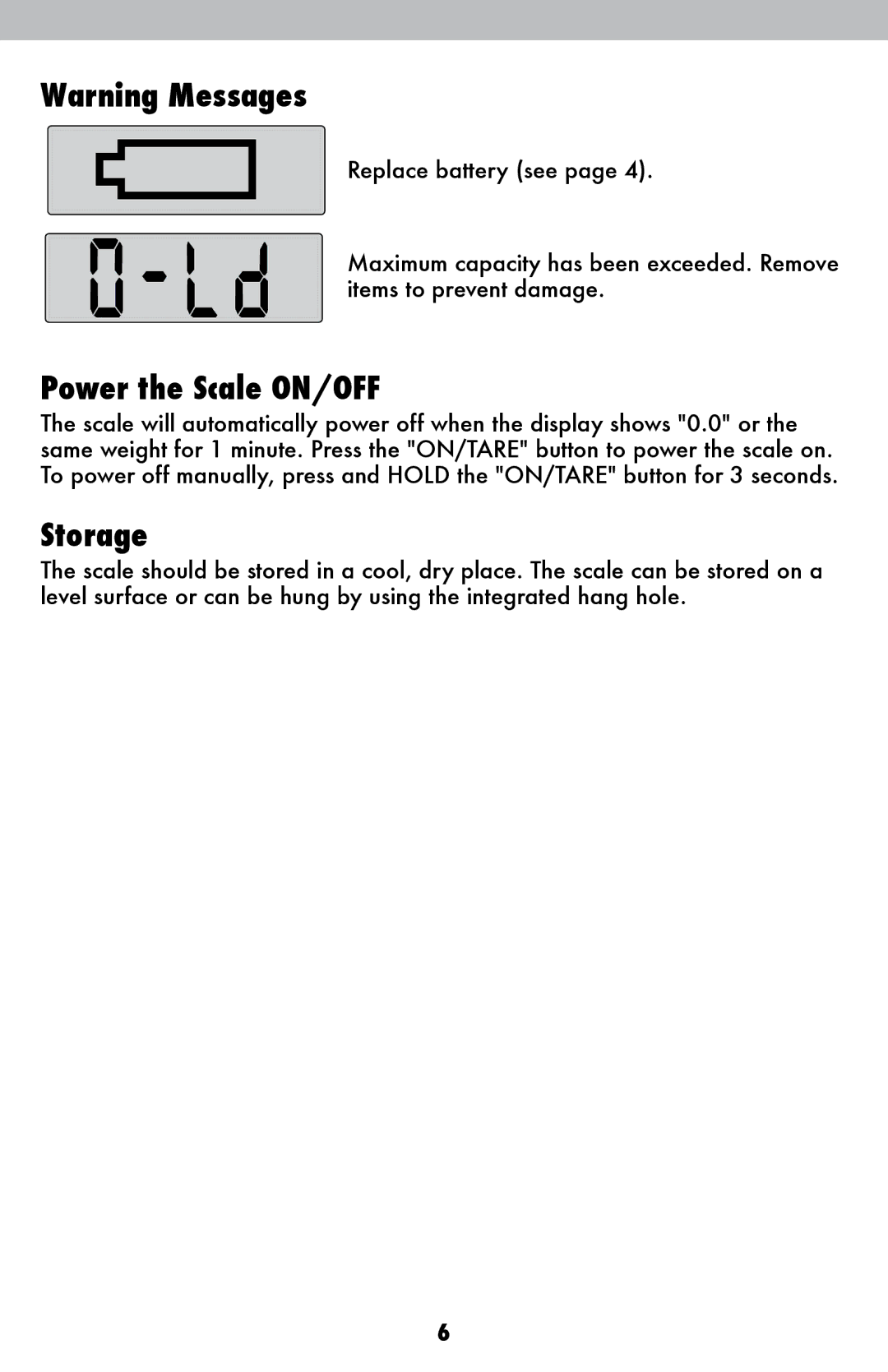 Acu-Rite 932, 931 instruction manual Power the Scale ON/OFF, Storage 