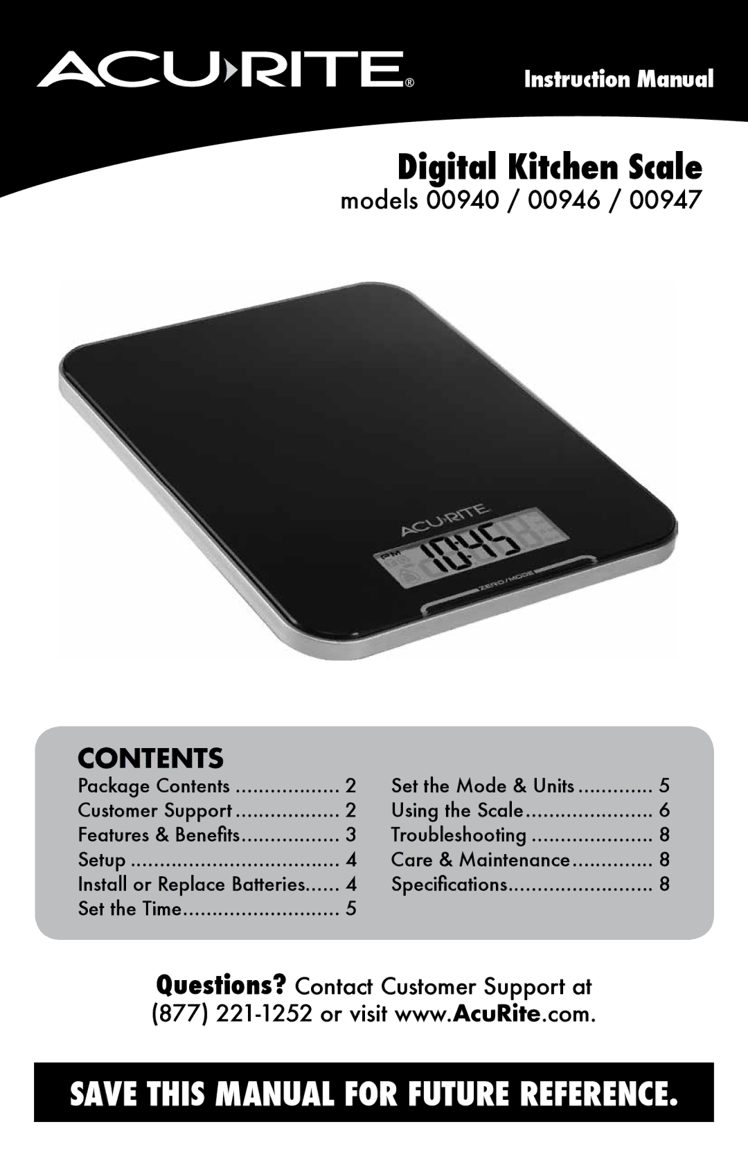 Acu-Rite 947, 940, 946 instruction manual Digital Kitchen Scale 