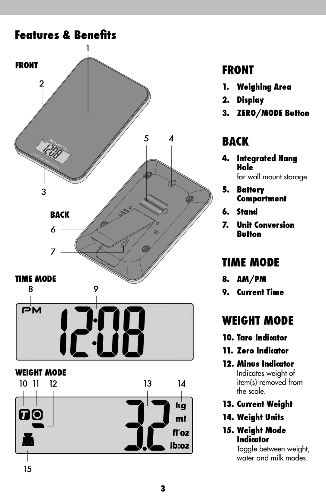 Acu-Rite 940, 947, 946 instruction manual Features & Benefits, Weight Mode 