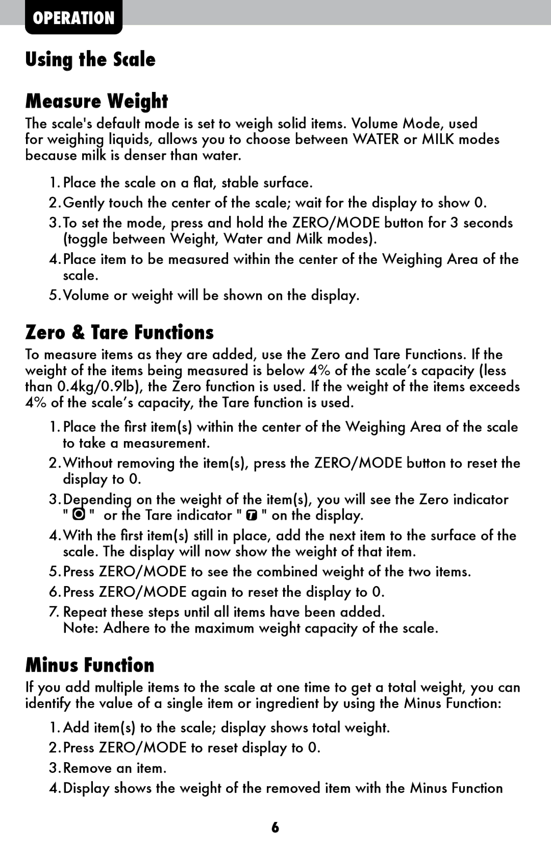 Acu-Rite 940, 947, 946 instruction manual Using the Scale Measure Weight, Zero & Tare Functions, Minus Function 