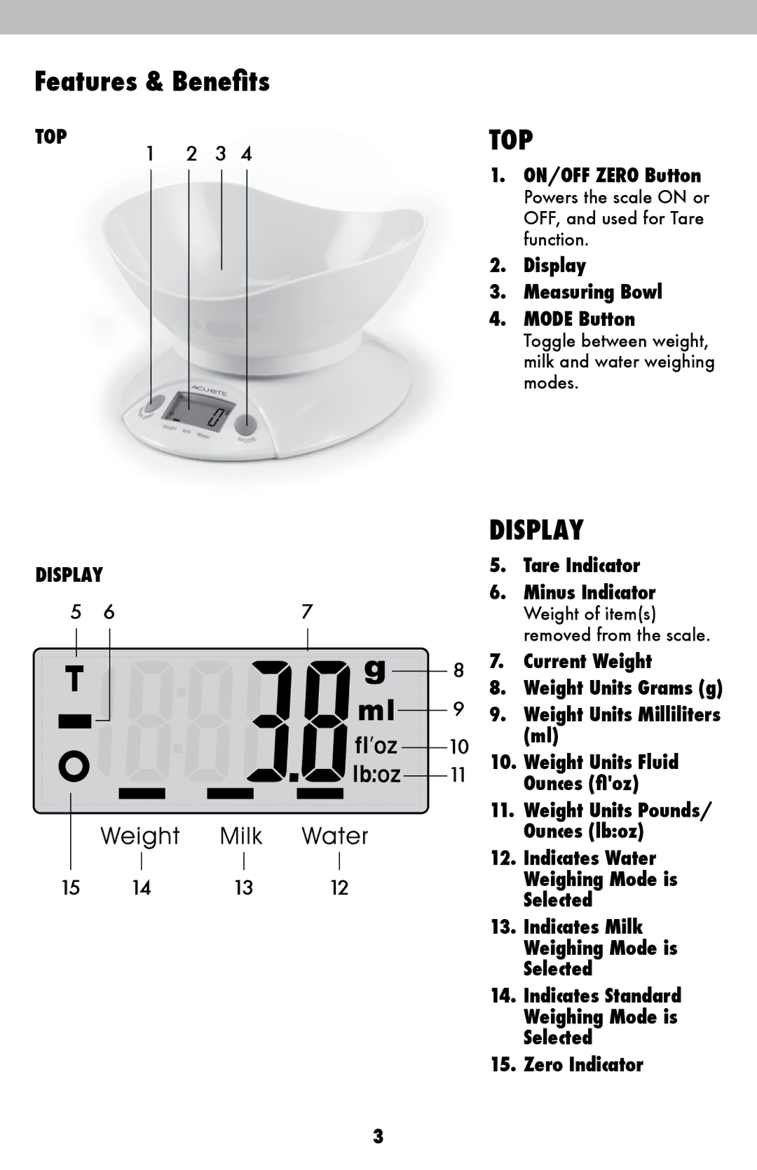 Acu-Rite 948 instruction manual Features & Benefits, Top, Display 