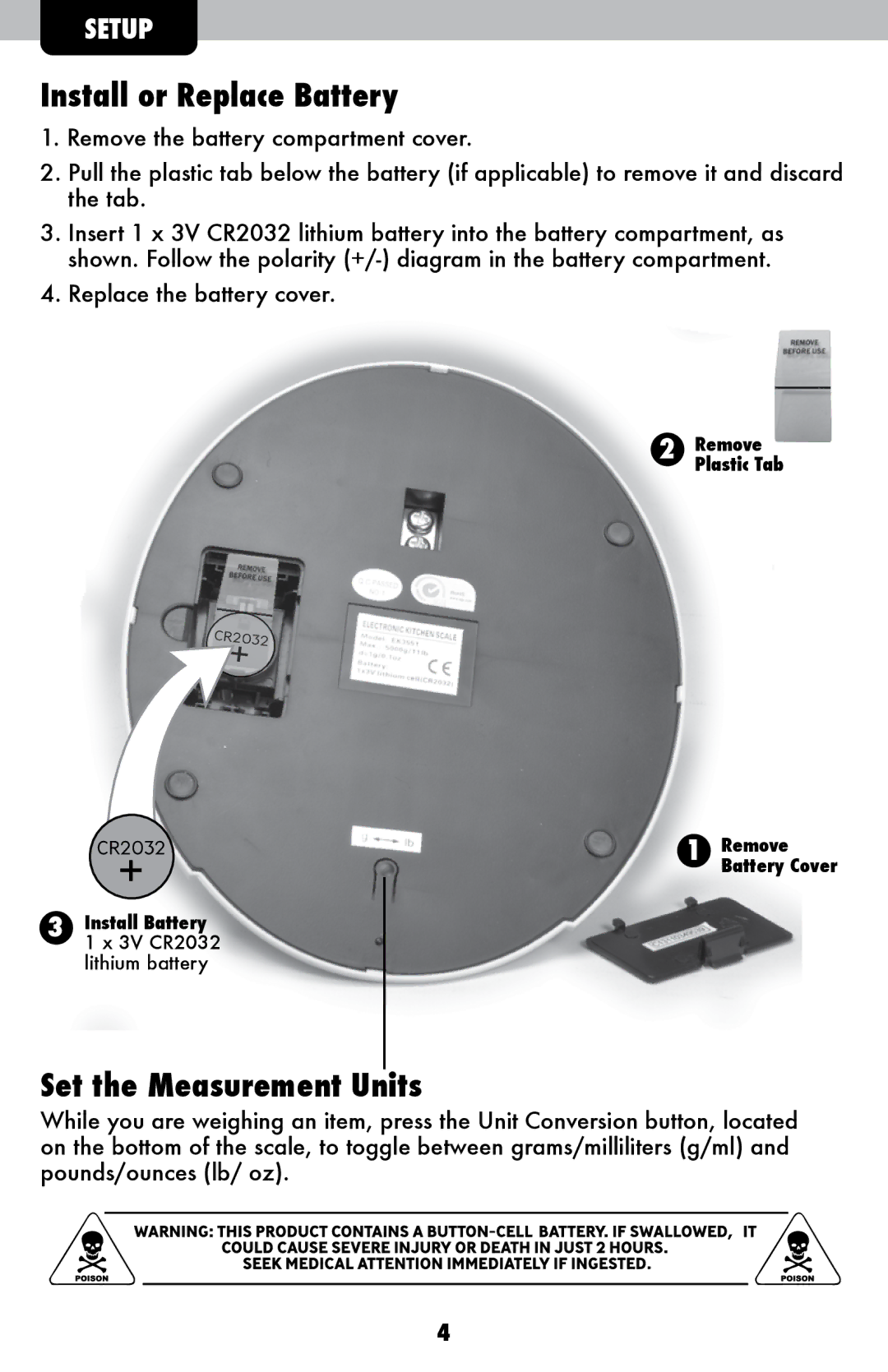 Acu-Rite 948 instruction manual Install or Replace Battery, Set the Measurement Units 