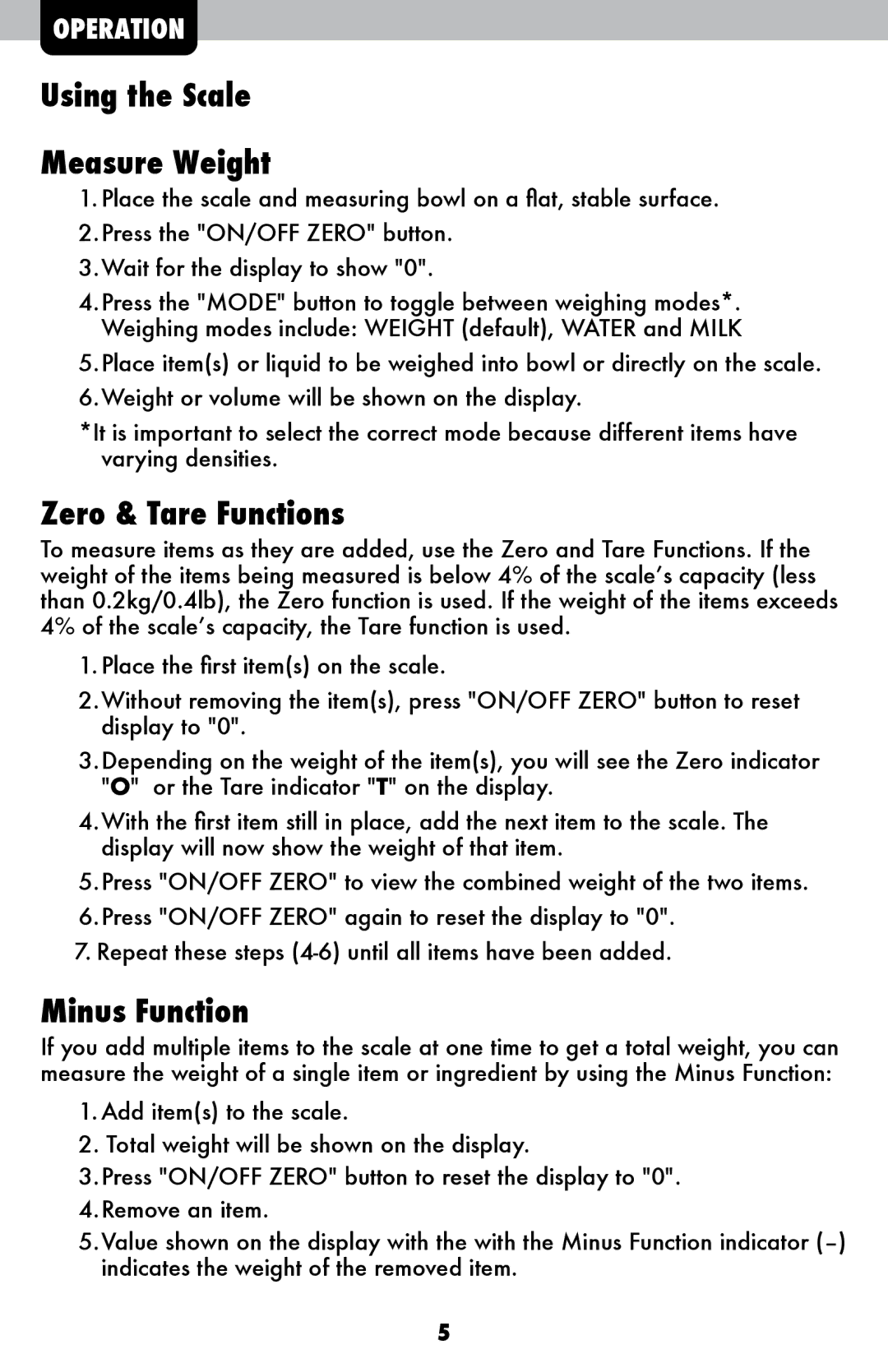 Acu-Rite 948 instruction manual Using the Scale Measure Weight, Zero & Tare Functions, Minus Function 