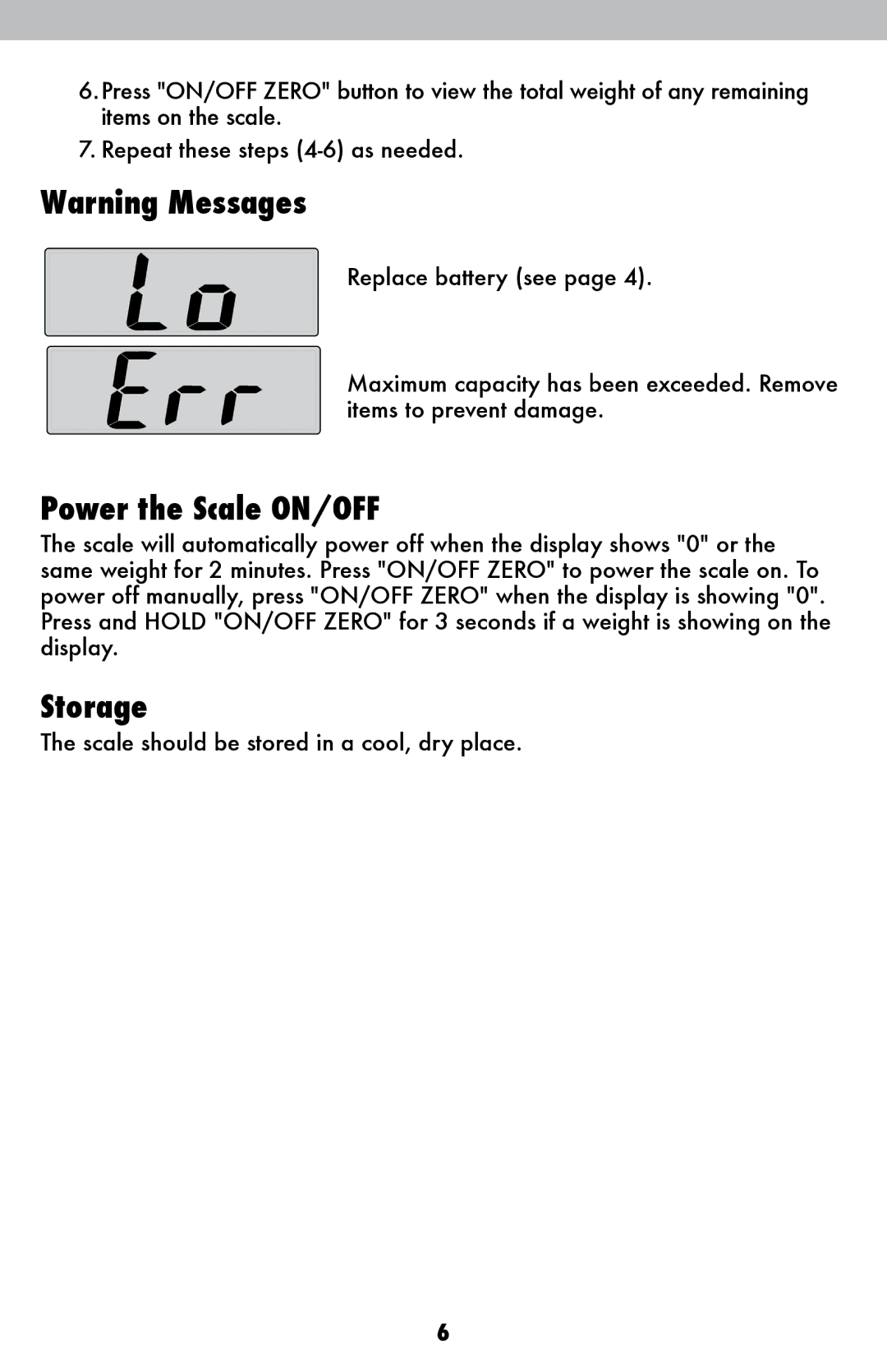 Acu-Rite 948 instruction manual Power the Scale ON/OFF, Storage 