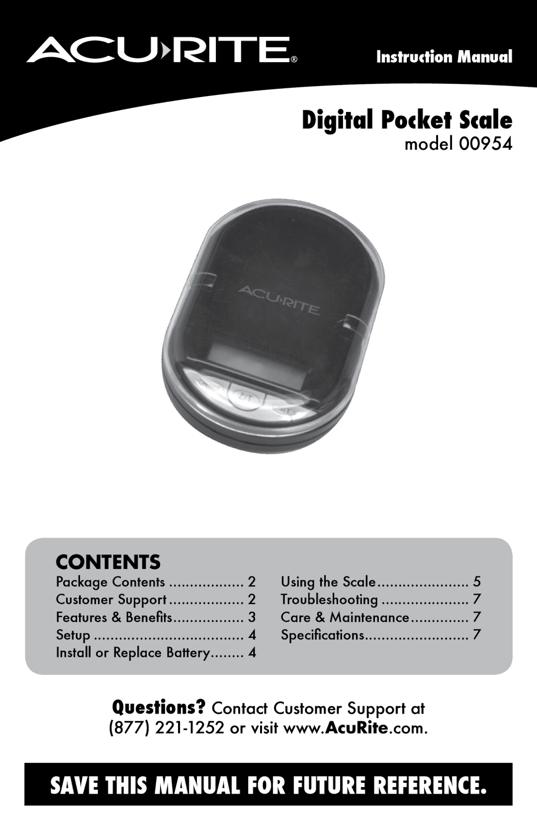 Acu-Rite 954 instruction manual Digital Pocket Scale, Contents 