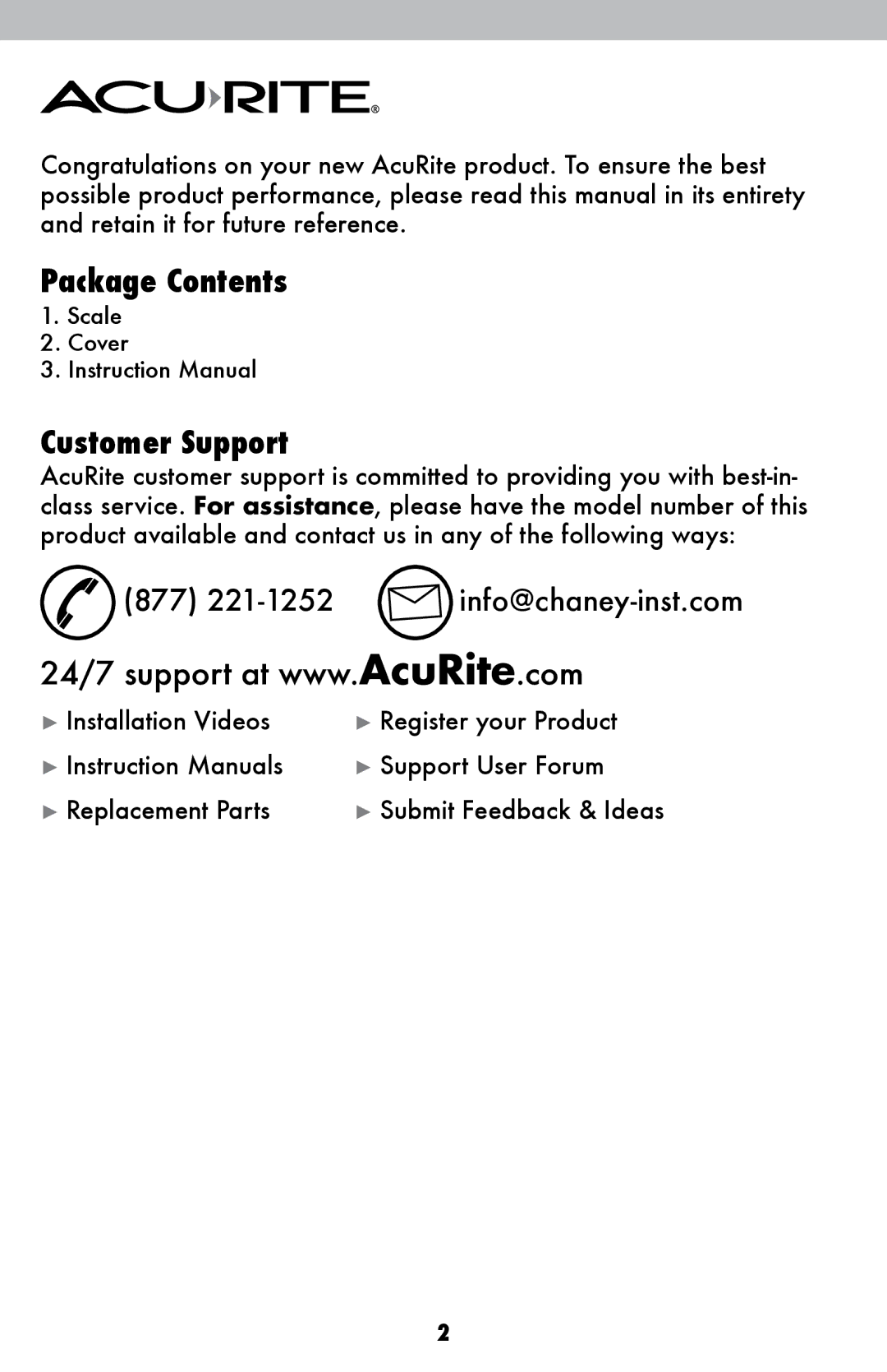 Acu-Rite 954 instruction manual Package Contents, Customer Support 