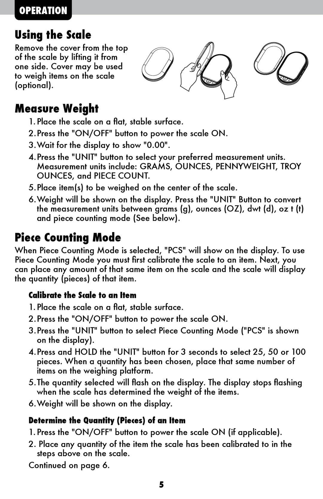 Acu-Rite 954 instruction manual Using the Scale, Measure Weight, Piece Counting Mode, Calibrate the Scale to an Item 