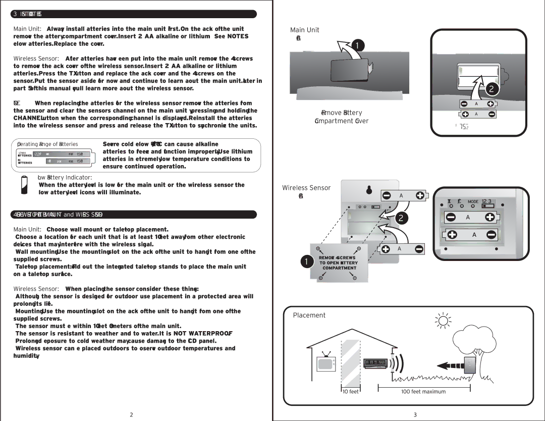 Acu-Rite 972 instruction manual Install Batteries, Low Battery Indicator 