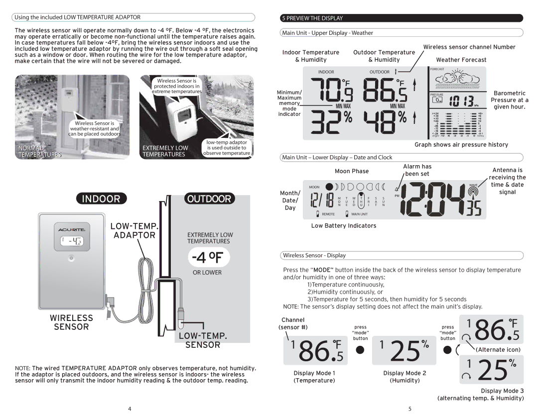 Acu-Rite 973 instruction manual Preview the Display 