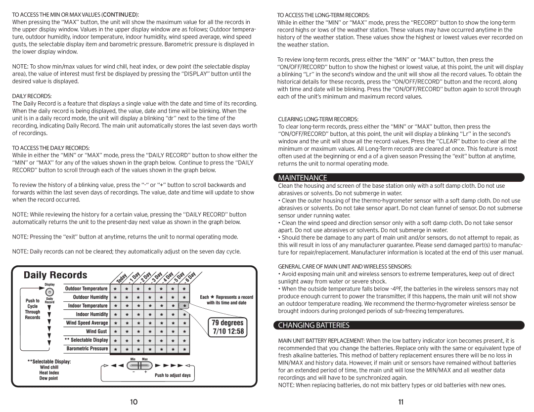 Acu-Rite 992 instruction manual Maintenance, Changing Batteries 