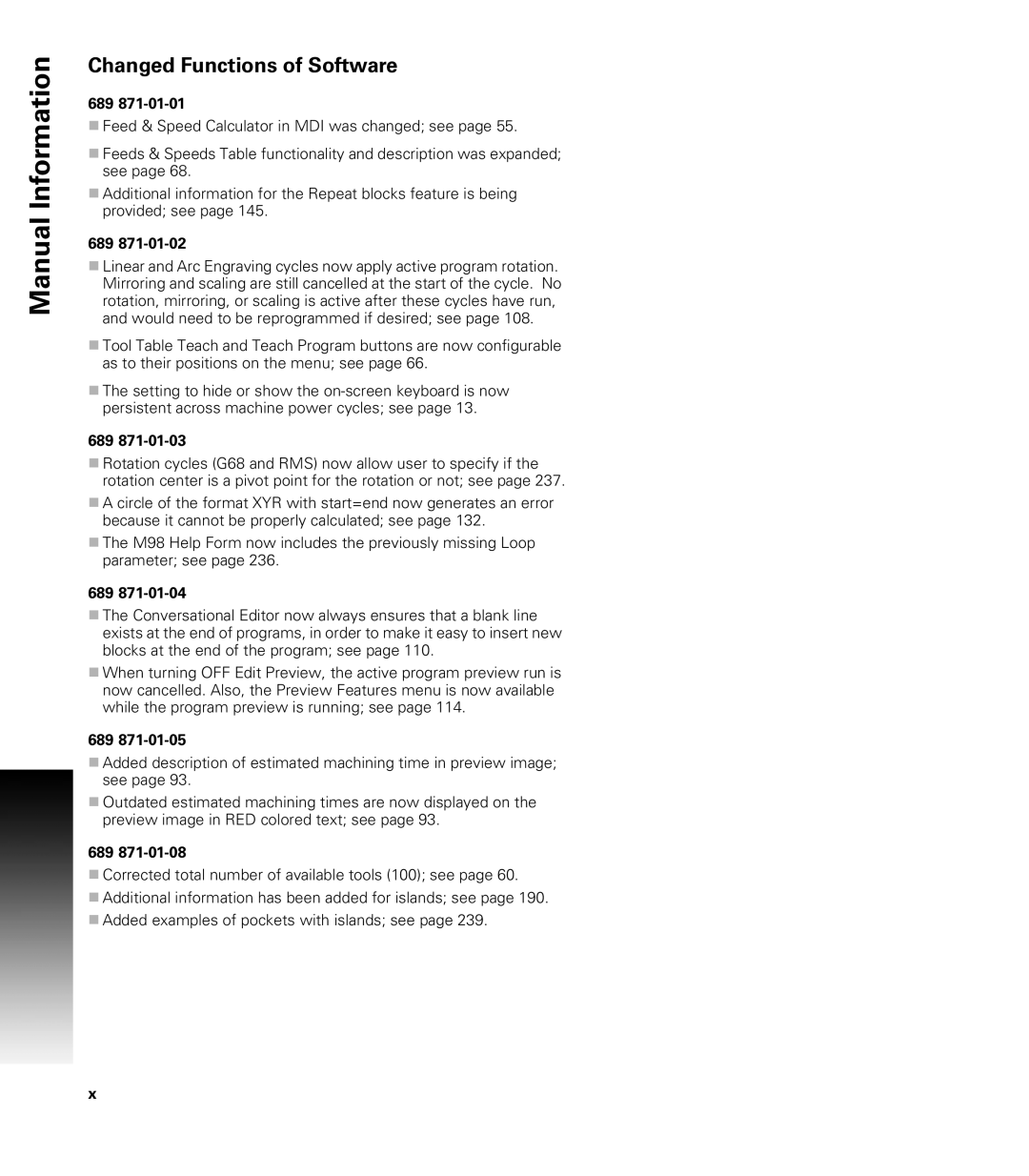 Acu-Rite CNC 3500i user manual Changed Functions of Software 