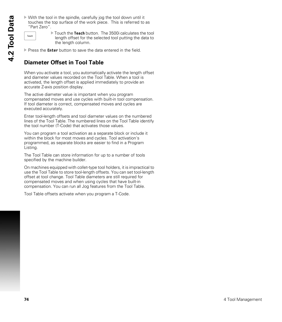 Acu-Rite CNC 3500i user manual Diameter Offset in Tool Table 